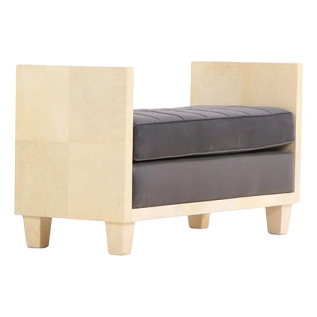 Modernist Style Parchment-Upholstered Bench, in the Manner of Jean-Michel Frank. For Sale