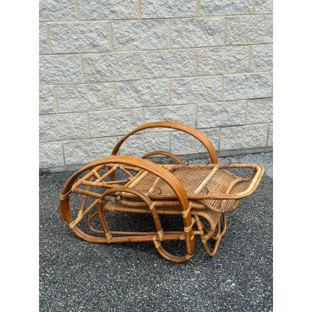 Mid 20th Century Vintage Rattan Reclining Lounge Chair With Pull-Out Ottoman For Sale - Image 5 of 11