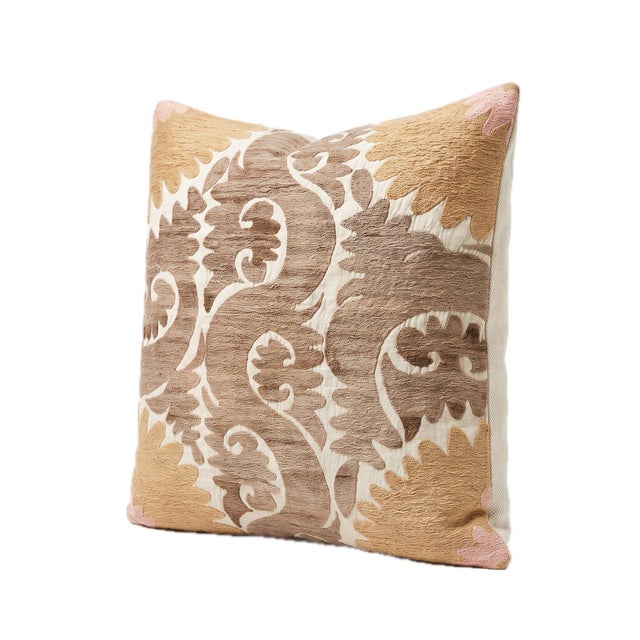 Mid-Century Modern Brown Faded Suzani Pillow Cover 22'' X 24'' For Sale - Image 3 of 4
