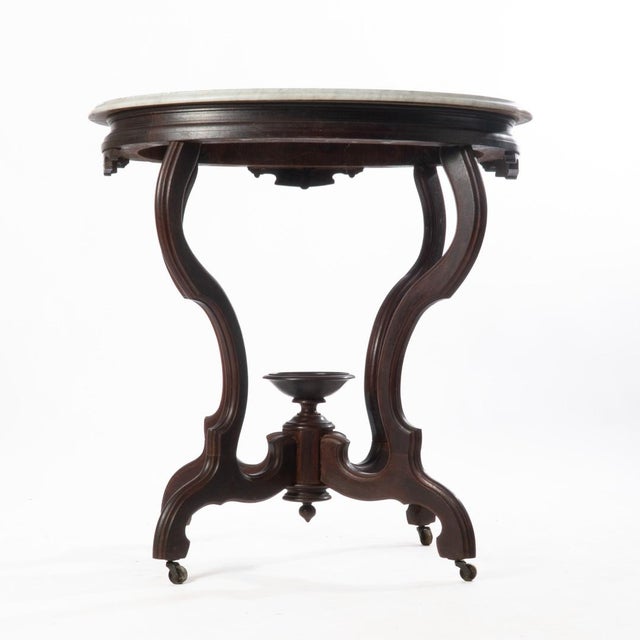 Victorian Oval Victorian Walnut Marble Top Table For Sale - Image 3 of 17
