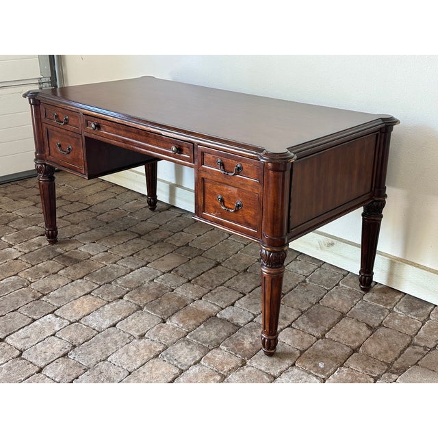 Neoclassical 1980s 61” Ethan Allen Federal Executive Style Cherry Computer Writing Desk For Sale - Image 3 of 8