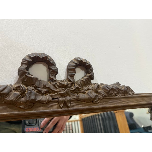 Antique 1920s French Ribbon Cartouche Carved Wood Wall Mirror For Sale - Image 4 of 6