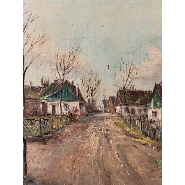 Blue Vintage Original Cottage Oil Painting: Framed Countryside Wall Art For Sale - Image 8 of 11