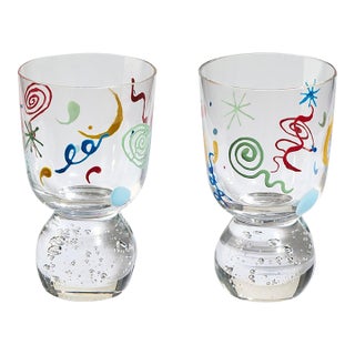 Misette Celestial Hand-Painted Bubble Glass Tumblers Set of 2, Multicolor For Sale