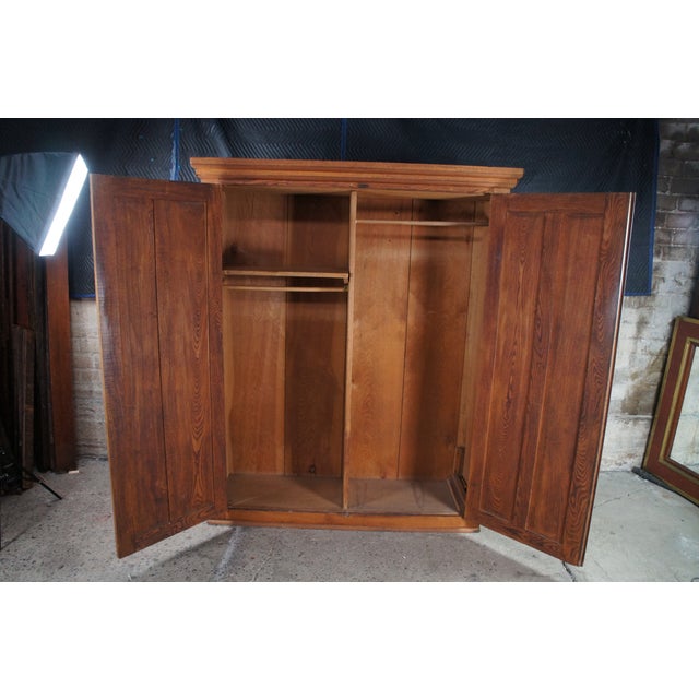 Antique Victorian Quartersawn Oak Wardrobe Armoire Closet Cabinet 74" For Sale - Image 6 of 14