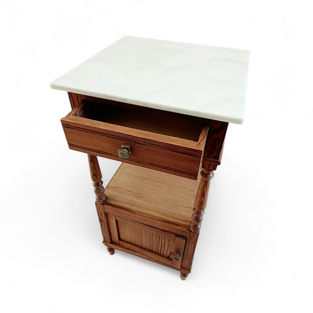 Louis XVI French Nightstand with White Marble Top, 1940s For Sale - Image 6 of 11