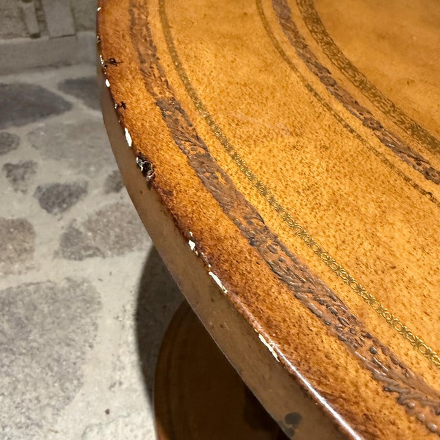 Round Leather Embossed Side Table Attributed Maitland Smith Art Deco Neoclassical For Sale - Image 12 of 15