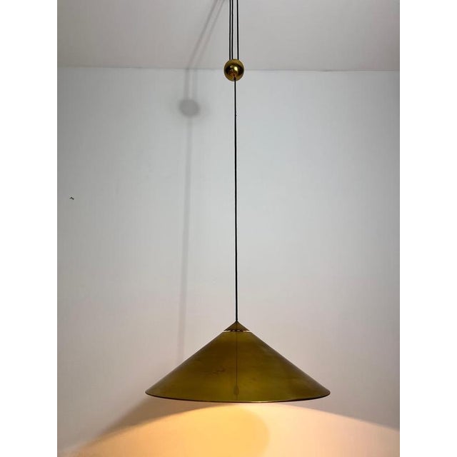 Cone Shaped Brass Pendant Lamp with Counterweight attributed to Florian Schulz, 1970s For Sale - Image 12 of 14