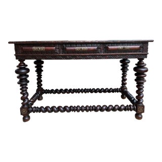 Antique Portuguese Rosewood Library Writing Table Barley Twist Console C1790 For Sale