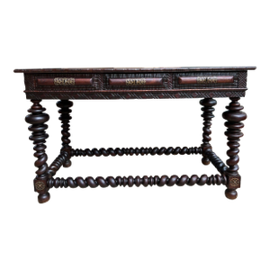 Antique Portuguese Rosewood Library Writing Table Barley Twist Console C1790