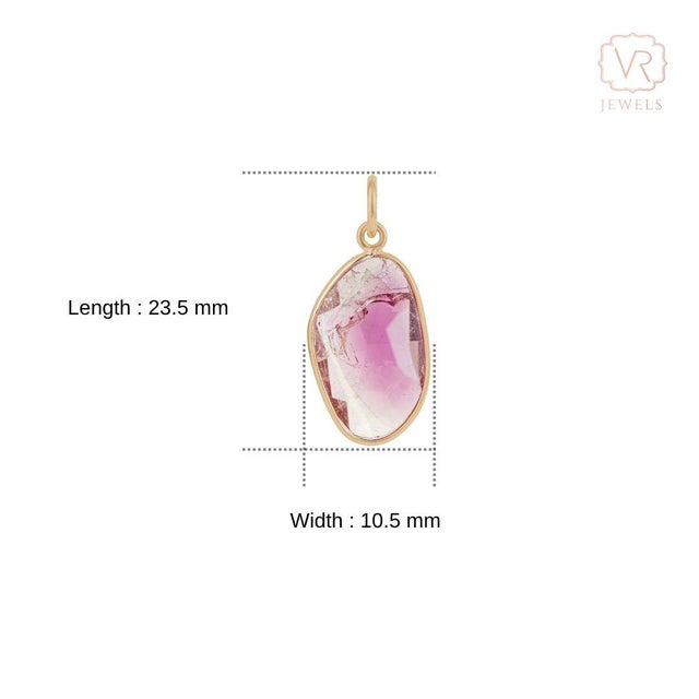 Raw-Cut Bezel Set 3.29ct Pink Tourmaline Slice Pendant in 14k Yellow Gold For Sale - Image 11 of 15