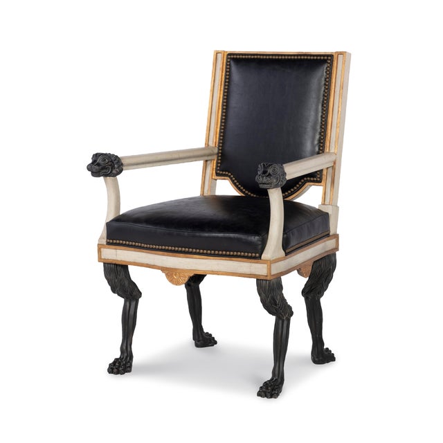 Tara Shaw for Century Furniture Robert Arm Chair - Black Leather For Sale In Charlotte - Image 6 of 6