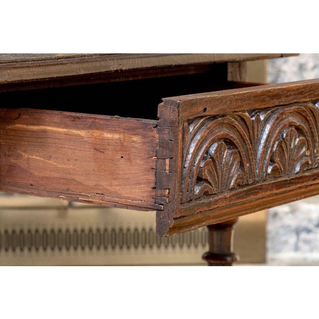 Wood Antique Carved Oak Irish Single Drawer Work Table For Sale - Image 7 of 10