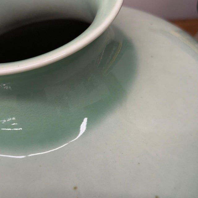Early 20th Century Round Light Mint Green Ceramic Vase For Sale - Image 5 of 7