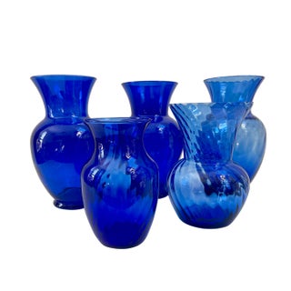Vintage Cobalt Blue Glass Vase Collection - Set of 5 For Sale