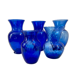 Vintage Cobalt Blue Glass Vase Collection - Set of 5