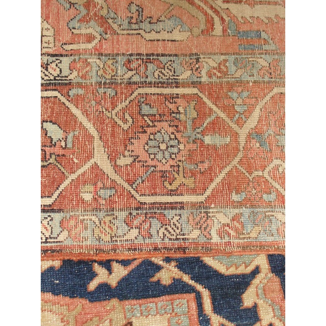 Ivory Antique Persian Serapi Carpet,9'4" X 11'10" For Sale - Image 8 of 14