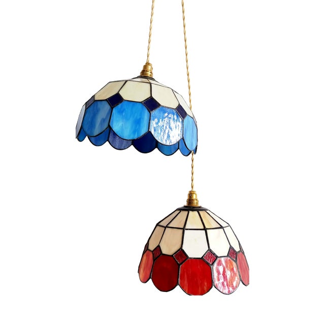 Art Deco Pendant Lights in the style of Tiffany, 1940s, Set of 2 For Sale