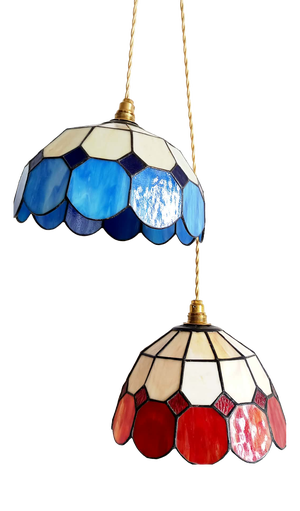 Art Deco Pendant Lights in the style of Tiffany, 1940s, Set of 2