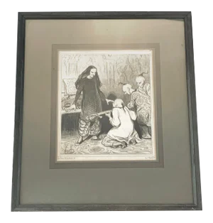 1844 Antique Honoré Daumier Satirical Lithograph "Voyage en Chine, No. 23 Periodical: Le Charivari" Professionally Framed Artwork