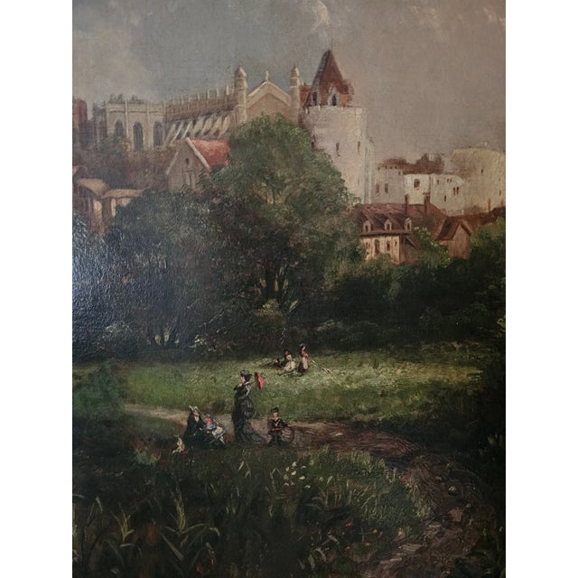Large Windsor Castle Thames Landscape Oil Painting in Ornate Pierced Frame With Picture Light For Sale - Image 10 of 17