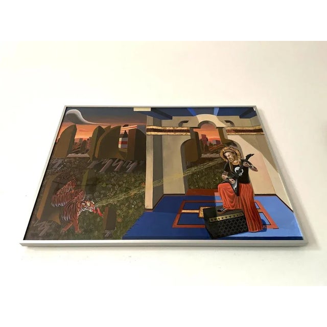 Nico Pearleyes, Surreal Landscape with Tiger and Guitar, 2024, Acrylic with Gold Leaf on Paper For Sale - Image 10 of 11