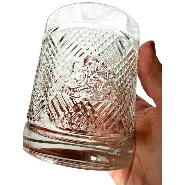 Vintage set of 4 Ralph Lauren Safari Argyle double old fashioned glasses. Textured argyle pattern and logo on outside of...