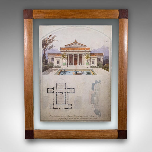 This is a large vintage architectural villa plan. A French, framed print after Edmond Jean-Baptiste Paulin (1848 - 1915),...