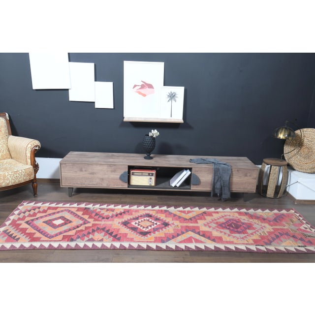 1970s Turkish Oushak Handmade Wool Cotton Pink Runner Rug For Sale - Image 11 of 11