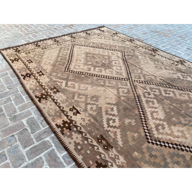 Handwoven Vintage Kilim Rug in Beige, Brown and Soft Gray, 9.6 X 16.1 Ft For Sale - Image 9 of 15