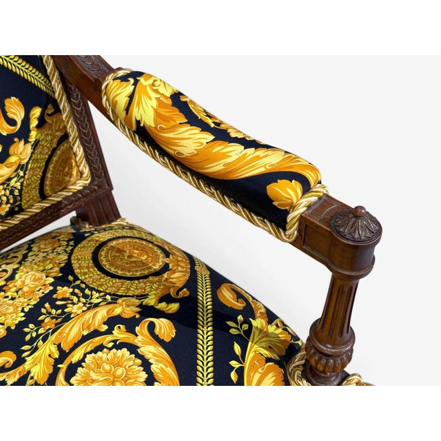 Gianni Versace Fabric Louis XVI Style Armchairs, Walnut, France, 20th C. For Sale - Image 14 of 16