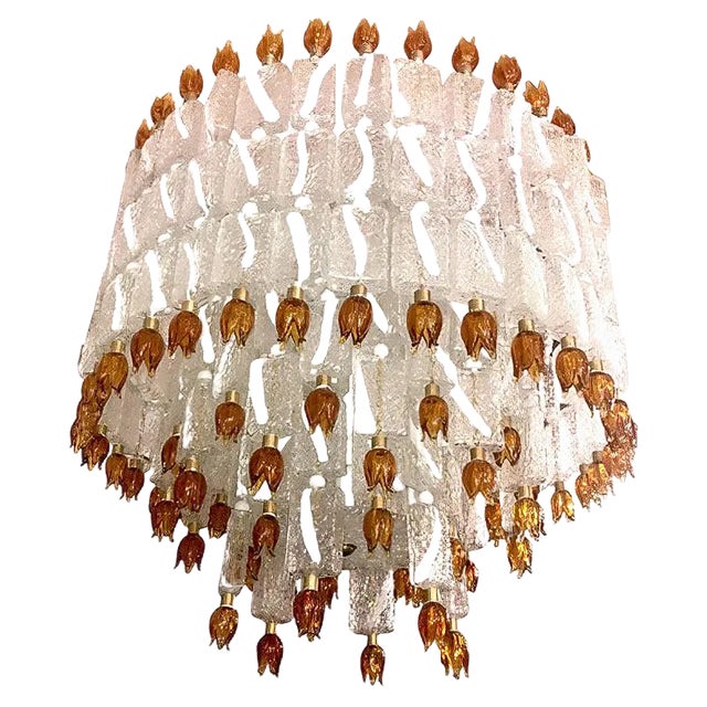 Murano Glass Blocks with Gold Rosettes Chandelier from Barovier & Toso, 1940s For Sale