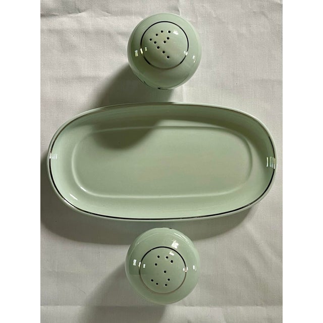 1950s Pale Green Salt & Pepper Shakers With Tray For Sale - Image 9 of 9
