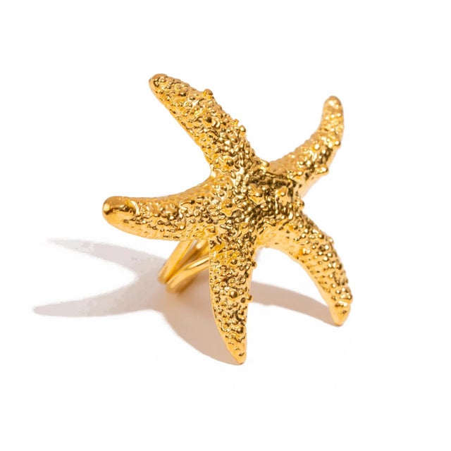 Metal Ocean Spirit Starfish Gold Adjustable Ring, Size 8 For Sale - Image 7 of 7