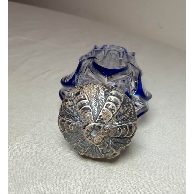 Antique 1800's European Cut to Clear Crystal Sterling Silver Perfume Bottle Jar For Sale - Image 9 of 15