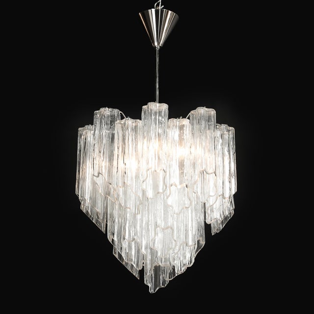 Transparent Mid-Century Modernist Hand-Blown Murano Angular Tronchi Glass Chandelier For Sale - Image 8 of 18