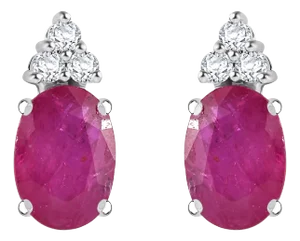 Modern Style Ruby and Diamond Cluster Stud Earrings- a Pair