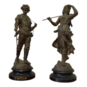 Auguste Moreau Pair of Late 19th-Century French Figures, “The Shepherd and the Shepherdess”