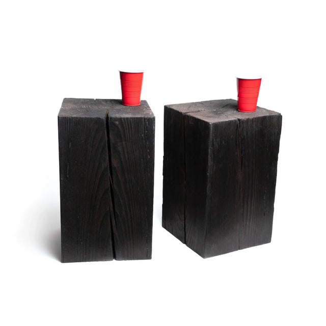 2020s Asian Style Black Solid Wood Cube Side Table For Sale - Image 5 of 9