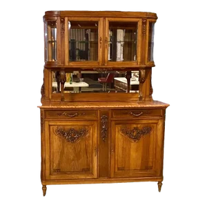 Early 20th C Antique French Carved Walnut Pastry Cabinet