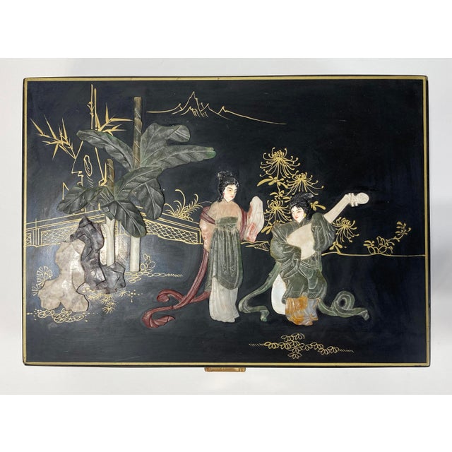 Chinoiserie Vintage Asian Motif Cut Stone Jewelry Box For Sale - Image 3 of 12