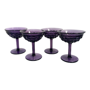 Mid-Century Fostoria Art Deco Amethyst Glass Champagne Coupes- Set of 4