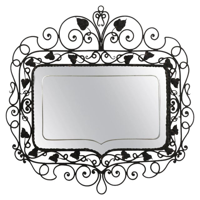 1940s Vintage Hand Wrought Etched Mirror For Sale