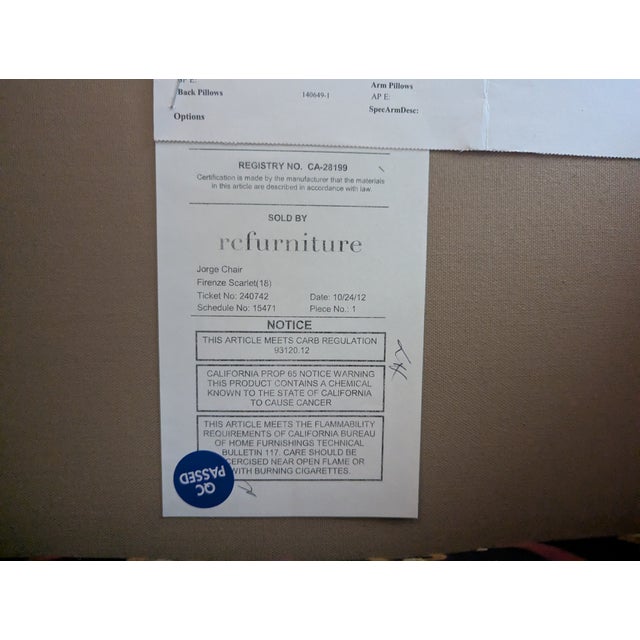 2010s Rene Cazares Jorge Upholstered Chair W/ Brass Nailhead Trim - Black, Red & Gold Chain Stripes For Sale - Image 5 of 7