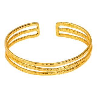 Trio Minimalist Elegant Gold Cuff Bracelet For Sale