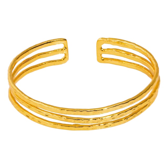 Trio Minimalist Elegant Gold Cuff Bracelet For Sale