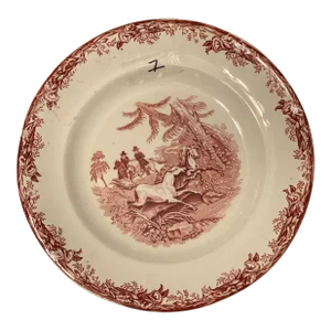 Antique 19th Century Staffordshire Red Transfer Ware Plate Depicting Riders Chasing Wild Horses