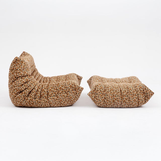 Ligne Roset Vintage Togo Fireside Chair and Ottoman - Canyon Bloom Ligne Roset For Sale - Image 4 of 13