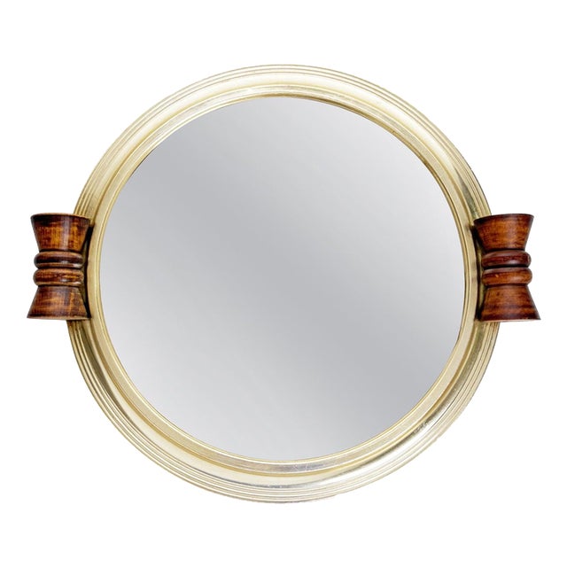 Art Deco Metal, Mirror and Wood Tray, France, 1940s For Sale