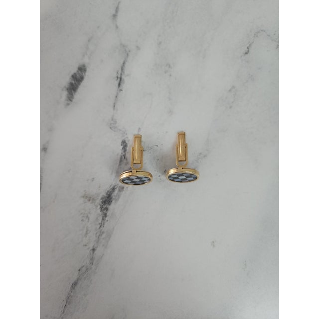 Checkered Mother of Pearl & Onyx Cuff Links with 14k Yellow Gold Bezel, 2 Pieces For Sale In Los Angeles - Image 6 of 6